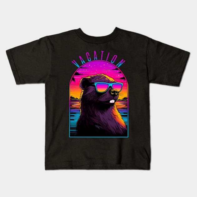 Beaver in sunglasses, vacation Kids T-Shirt by NemfisArt